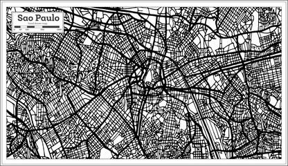 Sao Paulo Brazil City Map in Black and White Color.