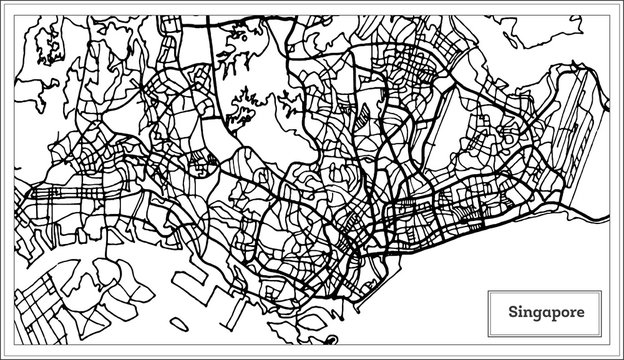 Singapore City Map in Black and White Color.