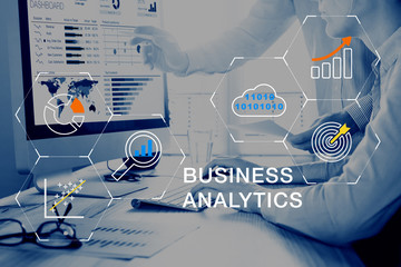 Business Analytics technology, data statistics prediction insights for strategy decisions - obrazy, fototapety, plakaty