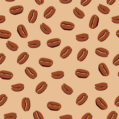 seamless pattern of coffee beans on caramel background