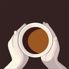 top view of a cup of coffee in hands