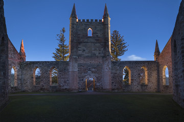 Fototapeta na wymiar Church ruins at Port Arthur, Tasmania.