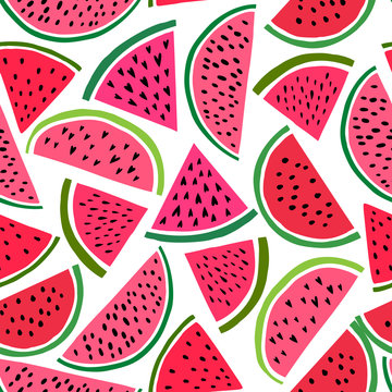 Watermelon seamless pattern. Vector background with cute watermelon slice. Melon fruit print illustration