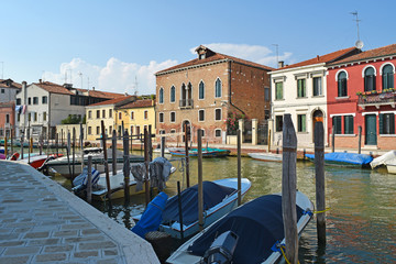 Motorboats on the canal in Venice, Italy