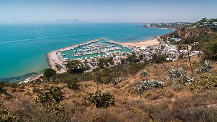  The blue city of Sidi Bou Said. Mediterranean Sea. Tunisia.
