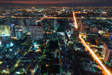 view of the big city in Thailand - Bangkok from a height night view