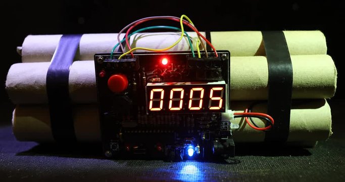 Countdown Explosive Tnt Bomb With Digital Timer. Dynamite bomb disposal with a clockwork mechanism