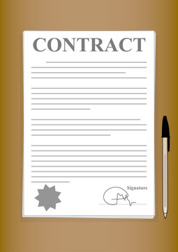 Contract Forms Paper Signed and Sealed Written in Black and White on Brown Background