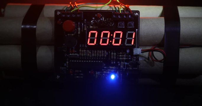 Countdown Explosive Tnt Bomb With Digital Timer. Dynamite bomb disposal with a clockwork mechanism