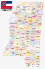 mississippi administrative and political map with flag