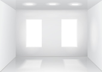Empty white room with windows. Front veiw Vector illustration