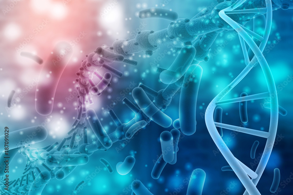 Poster 3d render of dna structure, abstract background