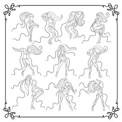Set of graphical illustrations with a dancer woman 1