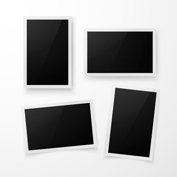 Set of photo frame with shadow. Realistic photo border template. Vector illustration isolated on white background
