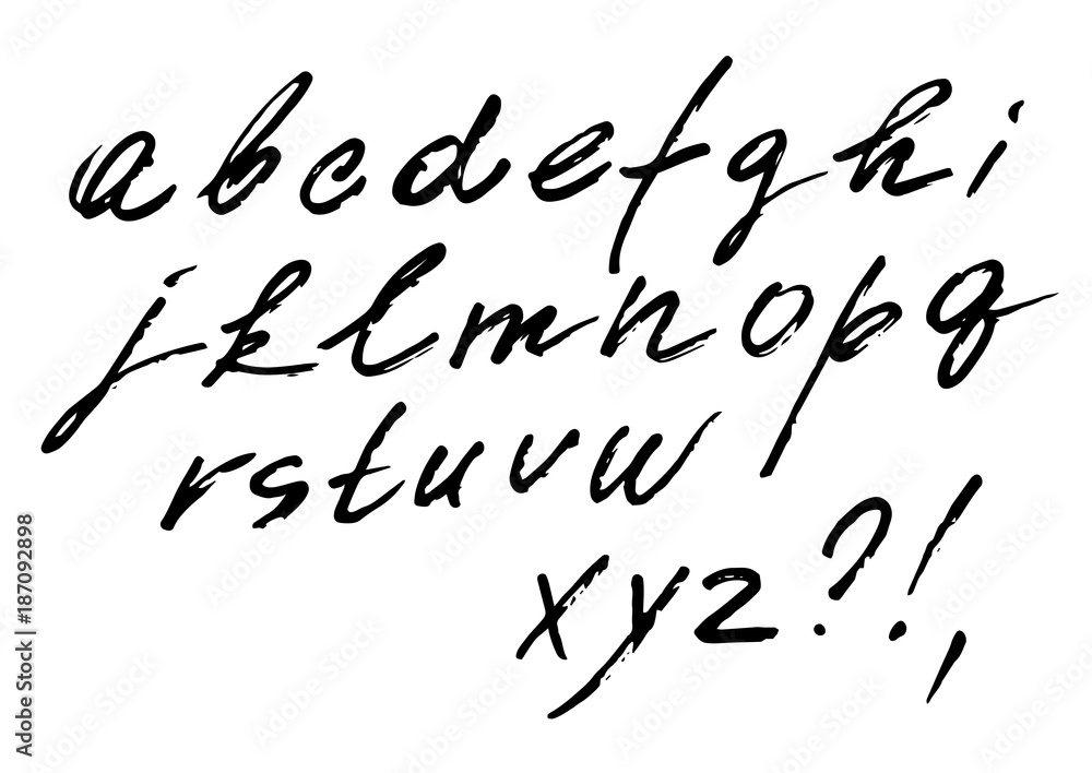 Poster the font vector set of cursive alphabet. italic font, written marker, fast style with weak pressure.