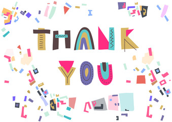 Vector colorful lettering "Thank you". Trendy letters and colored pattern of polygons.