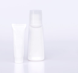 White plastic bottle of cosmetic container isolated on white background.