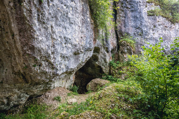 Entrance to Bisnik Cave in Polish Jurassic Highland, Silesia region in Poland