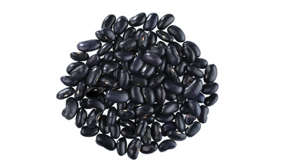 A handful of black beans isolated on a white background.
