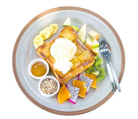 Honey toast (Popular food) isolated on white background. This has clipping path.