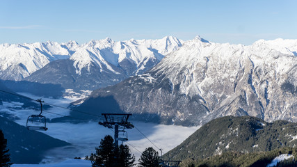 Panorama view of Mountains with cable car / lift