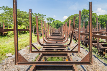 Vintage locomotive parked at a sugar plant near Surabaya in Indonesia