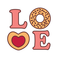 Love Word Typography Donnut Vector Illustration Graphic