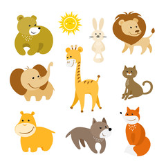 Cute cartoon animals vector set