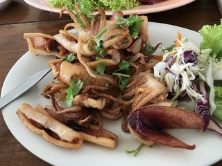 Dry squid serve on white plate