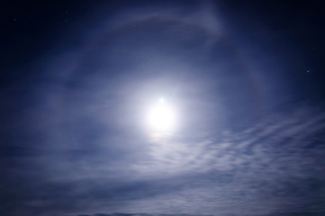 Obraz premium Lunar halo winter night among the clouds.Beautiful natural phenomenon.