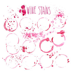Wine stains vector watercolor illustration. Wine splashes and stains isolated on white background