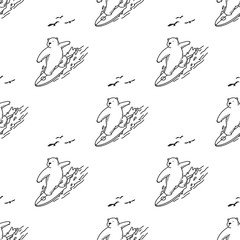 bear polar bear seamless pattern surf ocean vector wallpaper isolated background white