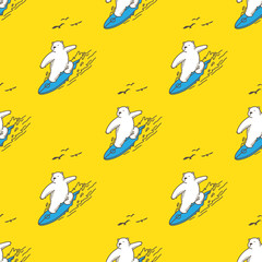 bear polar bear seamless pattern surf ocean vector wallpaper isolated background yellow
