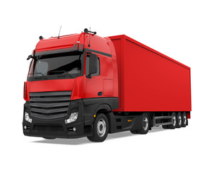 Fototapeta premium Red Container Truck Isolated
