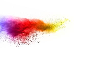 abstract powder splatted on white background,Freeze motion of color powder exploding/throwing color powder, multicolored glitter texture.