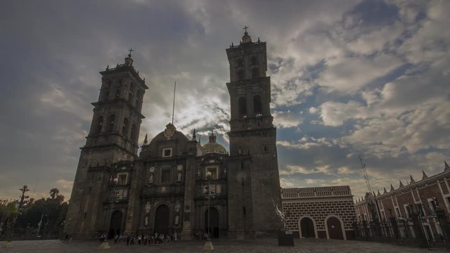 The Cathedral of Puebla, Mexico timelapse 4k