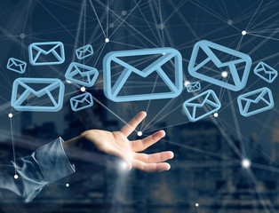 Blue Email symbol displayed on a futuristic interface - Message and internet concept