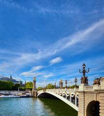 Fototapeta na wymiar Alexandre Bridge in Paris on a bright sunny day in Spring