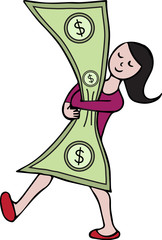 woman embracing a dollar