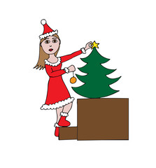 Christmas woman decorating a Christmas tree