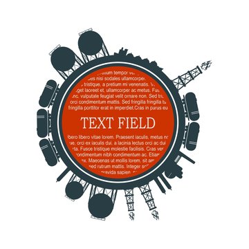 Circle with energy relative silhouettes. Objects located around the manometer circle. Field for text. Modern brochure, report or leaflet design template.