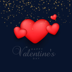 3d red hearts background with sparkles for valentine's day