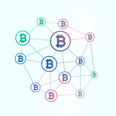 network of blockchain bitcoins background