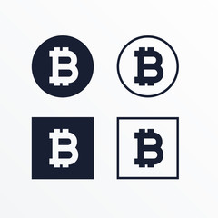 set of black and white bitcoins symbol