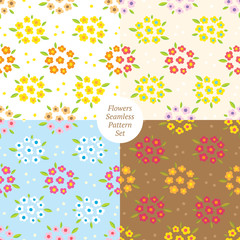 flowers Seamless Pattern vector nature leaf isolated wallpaper background set