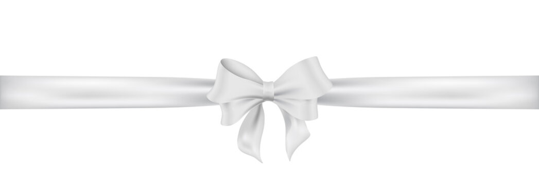 Weiß Schleife. White satin ribbon and bow vector illustration.