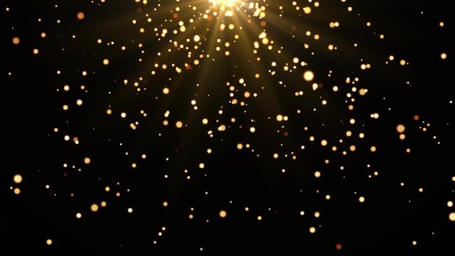 Moving gold particles Background. Blurry fairy light or candle light background