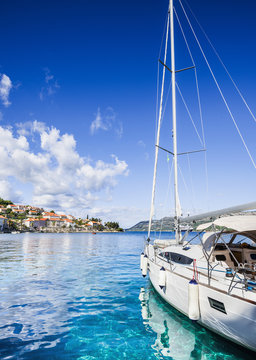 Fototapeta Sailing boat in a beautiful bay, Dalmatia, Croatia