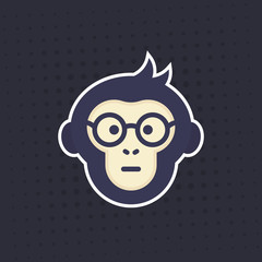 ape, smart monkey in glasses vector sticker, print