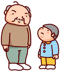 戸惑うおじいちゃんと孫